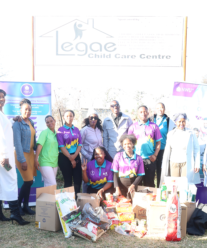FHUM-SAC student leaders, NWU staff and community partners handed over food and clothing donations to representatives of the Legae Child Care Centre in Mahikeng during a Mandela Month outreach initiative.