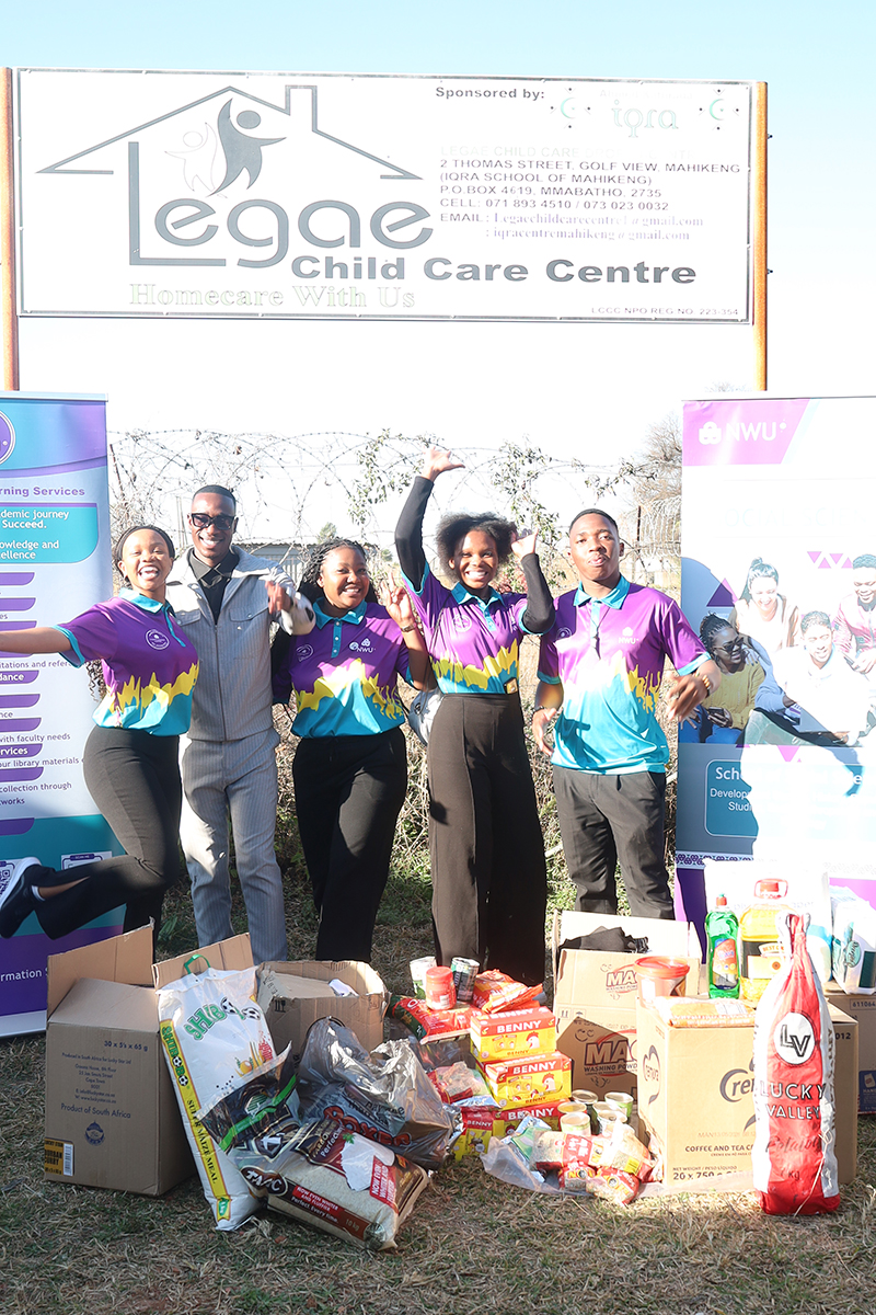 The Faculty of Humanities Student Academic Chapter (FHUM-SAC) at the NWU’s Mahikeng Campus commemorated Mandela Month by donating essential food items and clothing to Legae Child Care Centre.