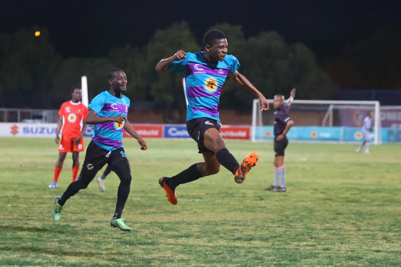 Molemo Kukame celebrates one of the goals he scored.