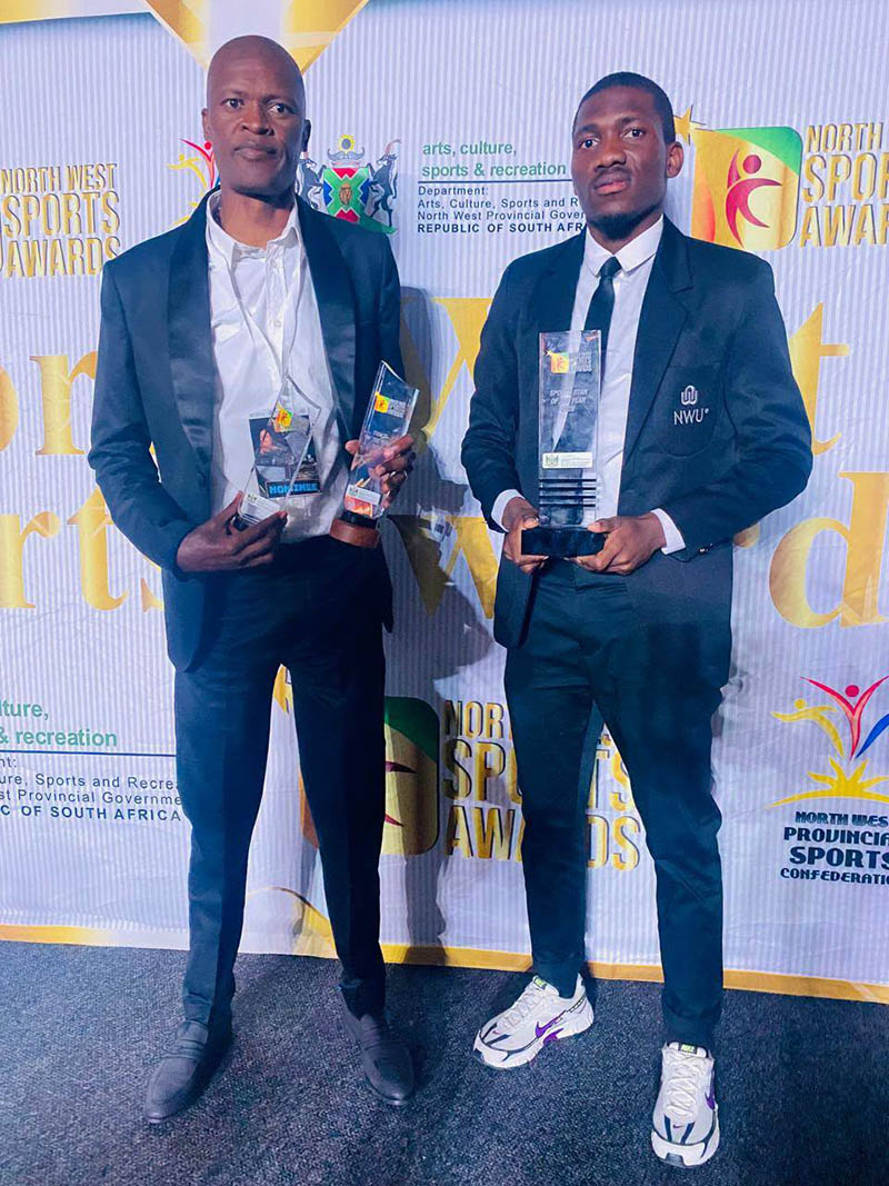 NWU Soccer Institute head coach Nkululeko Malgas (left) received the Coach of the Year award. Soccer Institute captain Aphelele Sibisi (right) was crowned Sport Star of the Year.
