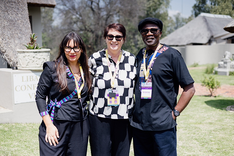Prof. Mirna Nel, deputy dean for research and innovation, Prof. Dumi Moyo, executive dean of the Faculty of Humanities, and Prof. Yolandi Coetser, director of the School of Philosophy and Global Futures.