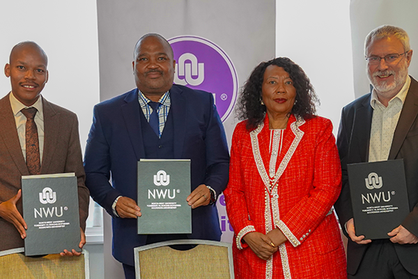 Mr Phenyo Mogamisi, CEO of CIH Venture Capital, Prof. Bismark Tyobeka, NWU principal and vice-chancellor, Prof. Anna Mokgokong, NWU chancellor and founder and group chairperson of Community Investment Holdings (CIH), and Mr Duncan Raftesath, CEO of NWU Enterprise