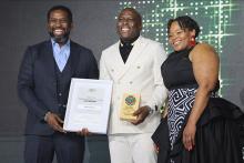  From left are Minister of Higher Education Buti Manamela, Martin Maupa, and Zimkhitha Peter, CEO of Allan and Gill Gray.